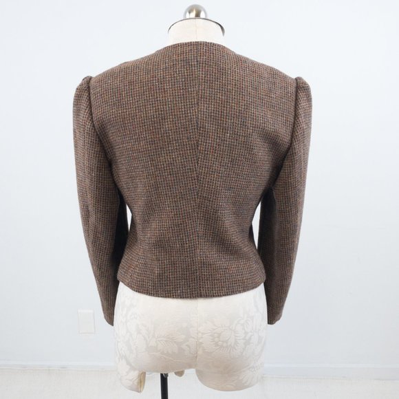 Vintage 70s M Cropped Tweed Blazer Jacket Brown - Picture 4 of 12